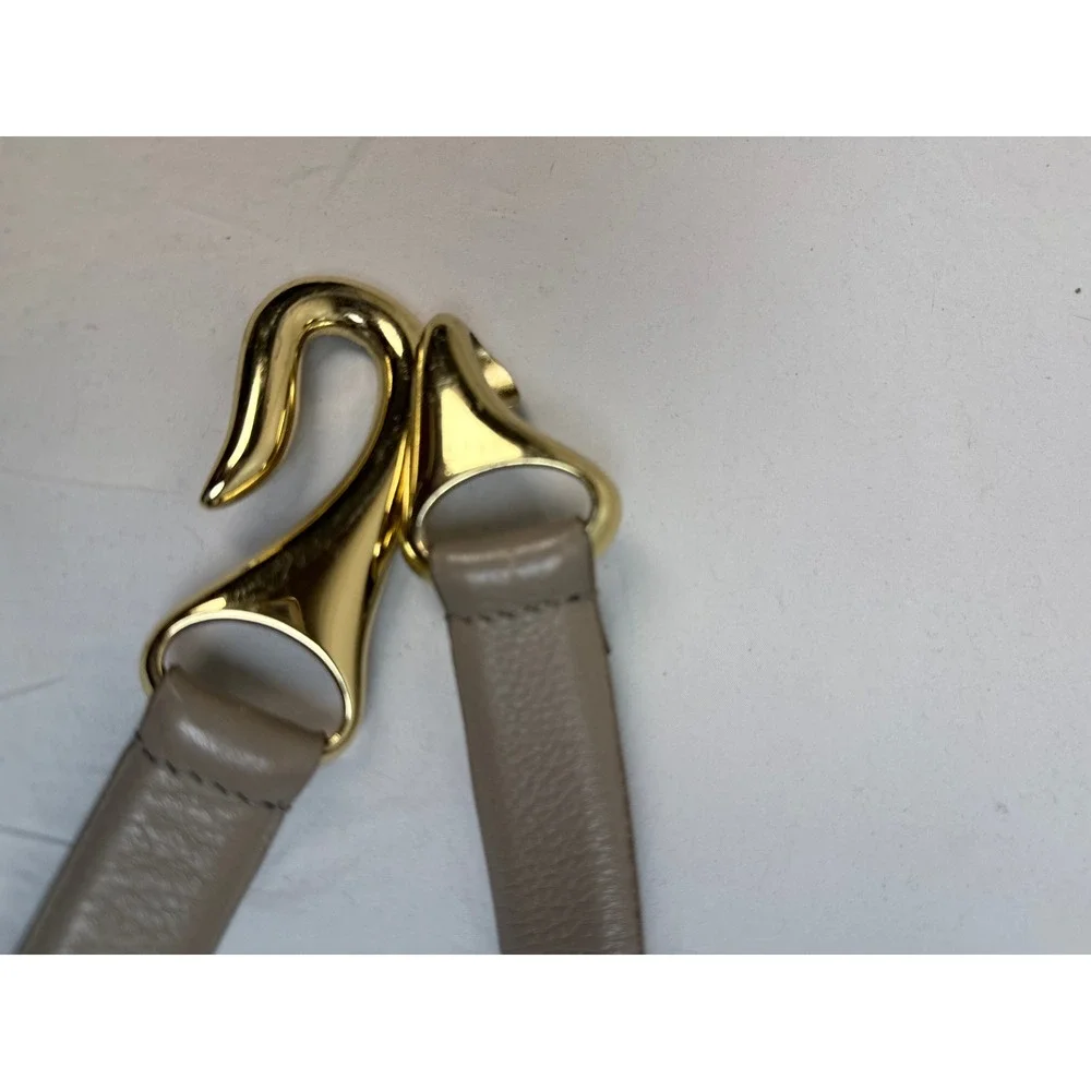 Chicos Taupe Genuine Leather Hook Belt Gold Hardware M/L Minimalist - Picture 7 of 9